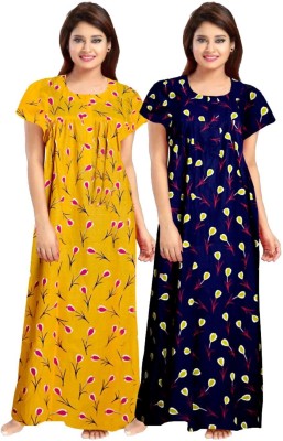 Ruishee Women Nighty(Yellow, Blue)