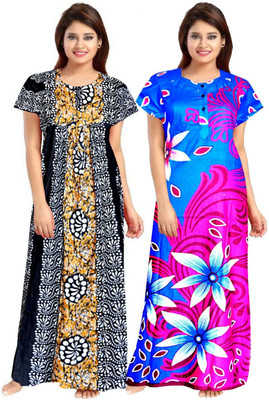 Aryansh Enterprises Women Nightdress(Black, Blue)