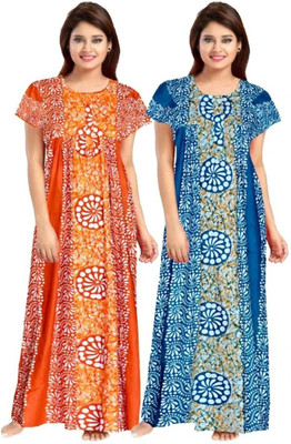 Sharma Distributor Women Nightdress(Orange, Blue)