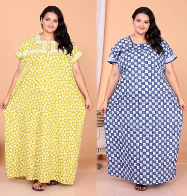 Plaful Women Nighty(Yellow, Blue)