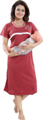 Eladystore Women Maternity/Nursing Nighty(Maroon)