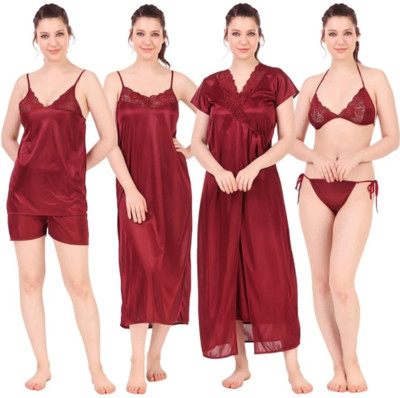 flimsy Women Nighty Set(Maroon)
