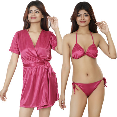 Nivcy Women Robe and Lingerie Set(Pink)