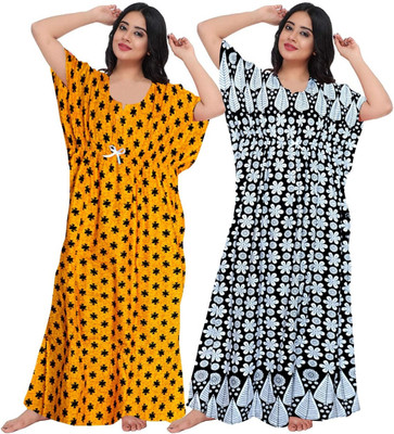 Aryansh Enterprises Women Nightdress(Yellow, Black)