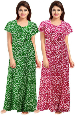 Retail Shopee Women Nighty Set(Green, Pink)