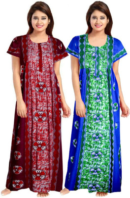 impression Women Nighty Set(Maroon, Green)