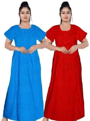 kavyansh Women Nightdress(Red, Light Blue)