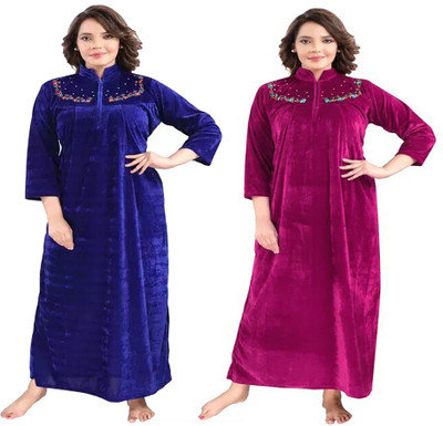 SENSLIFE Women Nighty(Blue, Pink)