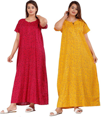 KrishvProducts Women Nighty(Yellow, Red)