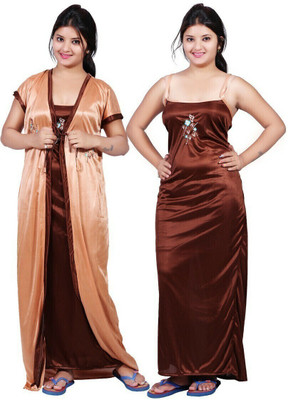 Manya Creation Women Nighty with Robe(Multicolor)