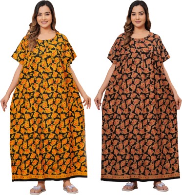 Plaful Women Nighty(Yellow, Orange)