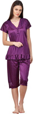 Boosah Women Solid Purple Top & Capri Set