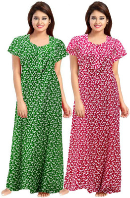 Savicreation Women Nighty Set(Green, Pink)