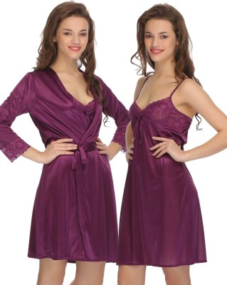 Clovia Women Nighty with Robe(Purple)