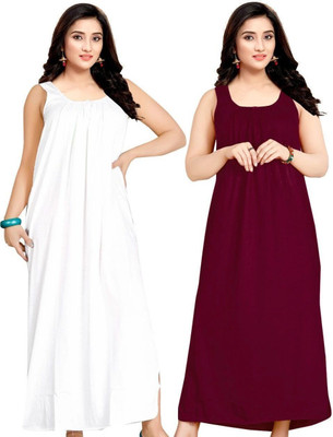 B S ENTERPSES Women Nighty(White, Maroon)