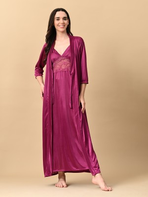 SECOUR Women Nighty with Robe(Maroon)