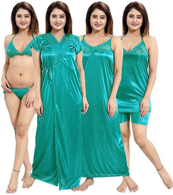 XPIOX Women Nighty Set(Green)