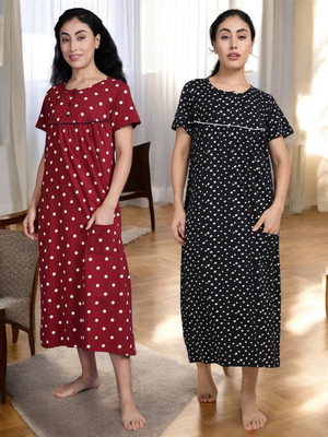 Kryptic Women Nightdress(Dark Blue, Maroon)