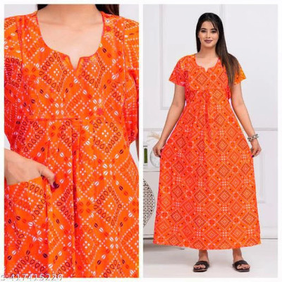 Hans Crafted Women Nighty(Orange)