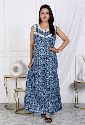 pearltexncrafts Women Nighty(Blue, Dark Blue, White)