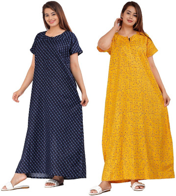 KrishvProducts Women Nighty(Blue, Yellow)
