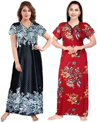 SILVER ORGANISATION Women Nighty(Black, Maroon)