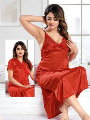 LIFE-TALE Women Nighty with Robe(Red)