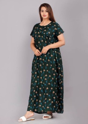 Khushi Print Women Nighty(Green)