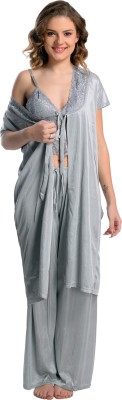 AELY SHINE Women Robe and Lingerie Set(Grey, Silver)