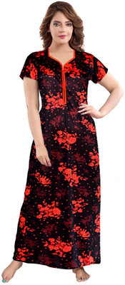 Savicreation Women Nighty(Orange)