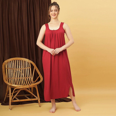 GANIX FASHION THAT DEFINE YOU Women Nightdress(Maroon)