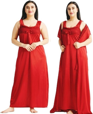 XPIOX Women Nighty with Robe(Red)