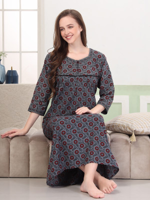 kanthariya Women Nighty(Grey, Maroon)