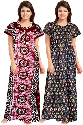 Savicreation Women Nighty Set(Red, Black)