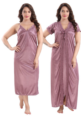 SHLOKE Women Nighty with Robe(Purple)