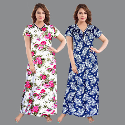 zalya Women Nighty(Pink, Blue)