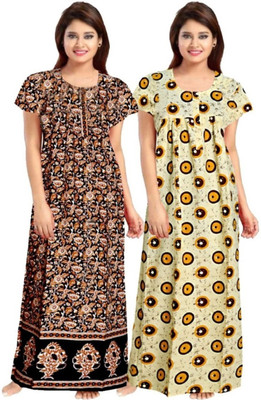 Laxmi Enterprises Women Nightdress(Brown, Yellow)