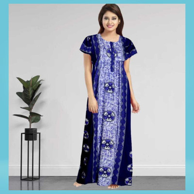 DreamBe Women Nighty(Light Blue, White)