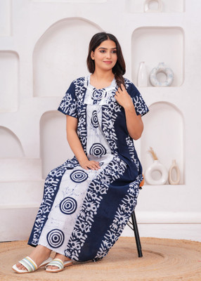 Fufufrog Women Nighty(Dark Blue, White)