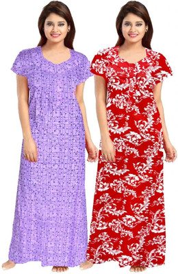 Homezilla Women Nighty(Brown, Blue)