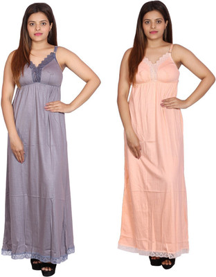 Womie Women Nighty Set(Orange, Brown)