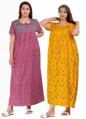 PINK CITY MART Women Nighty Set(Pink, Yellow)