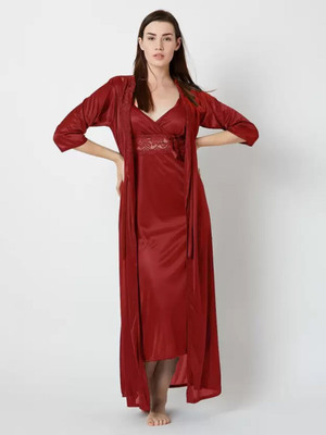 ovida Women Nighty Set(Maroon)