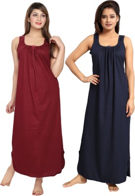 INNER BEATS Women Nighty Set(Blue, Maroon)