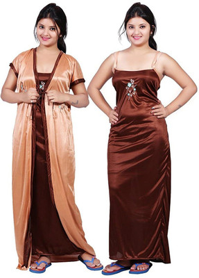 Creative Work Women Nighty with Robe(Brown)
