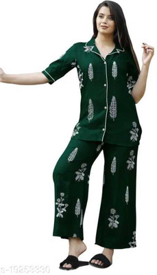 Devika dyog Women Nightdress(Dark Green)