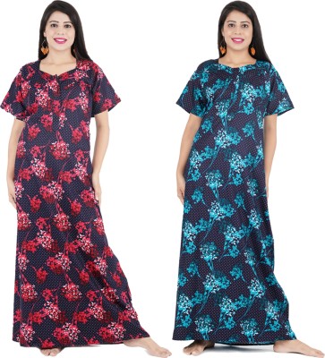 FAVNIC Women Nighty Set(Red, Blue)