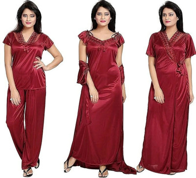 Lottahub Women Nighty Set(Maroon)