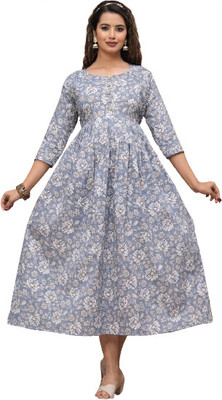 Qadri Textiles Women Solid Gown Kurta(Grey)