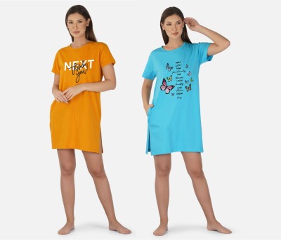 DreamBe Women Nightshirts(Yellow, Light Blue)